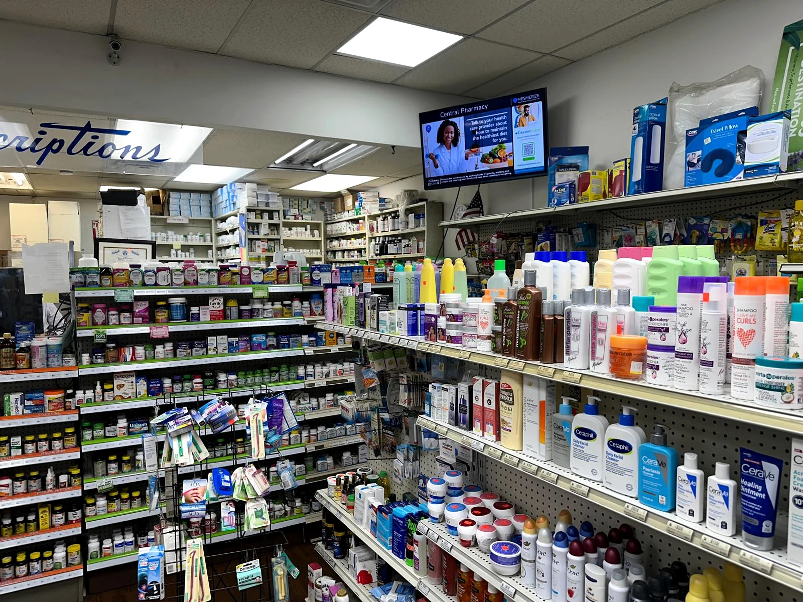 Vitamins, skin care, and wellness products at Central Pharmacy